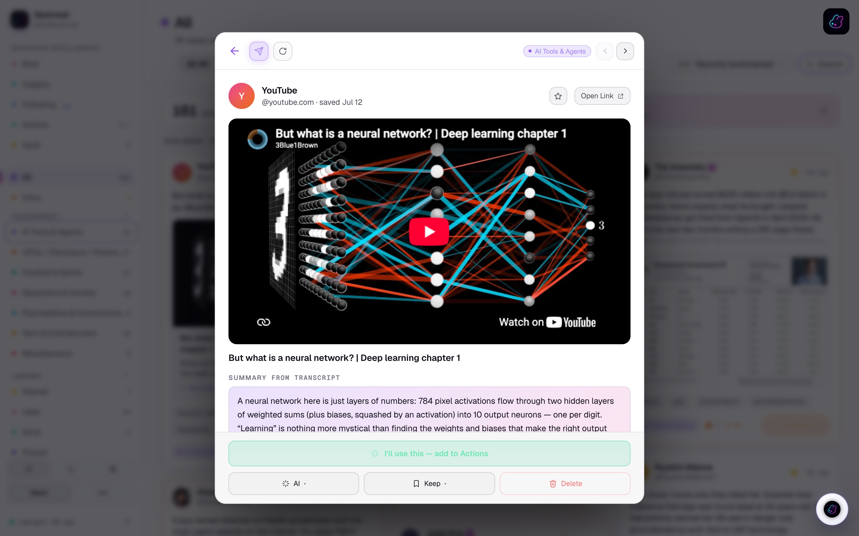 Reading view with summaries and context